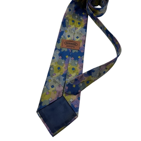 MISSONI Blue/Purple/Green Geometric Art Silk LUXURY Tie ITALY - Picture 2 of 4